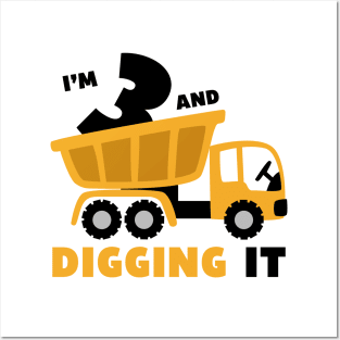 I'm 3 and Digging it Funny 3rd Birthday Excavator Kids Posters and Art